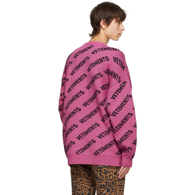 VETEMENTS Pink All-Over Logo Sweater Vetements