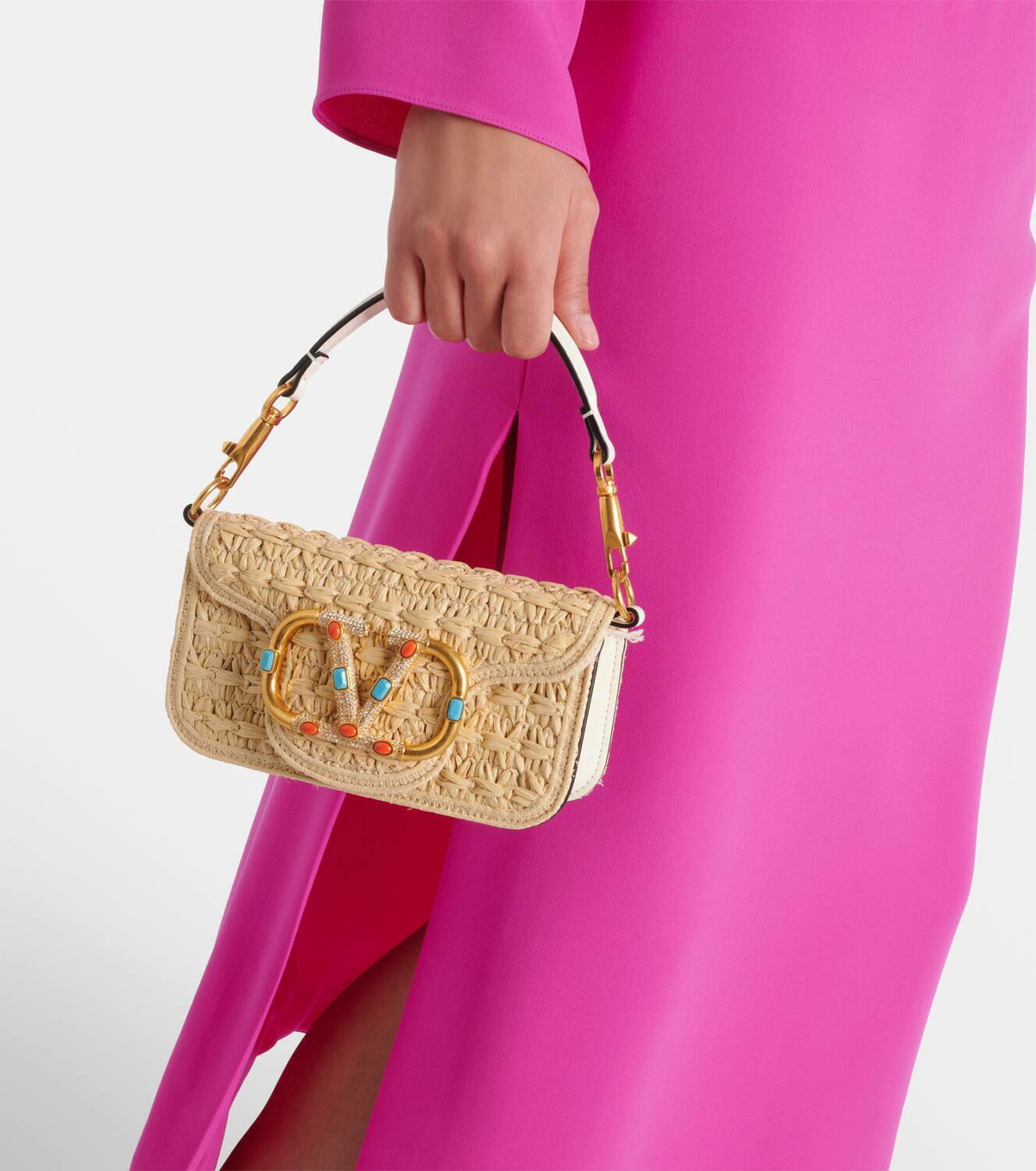 Valentino Garavani Locò Small raffia shoulder bag Valentino Garavani