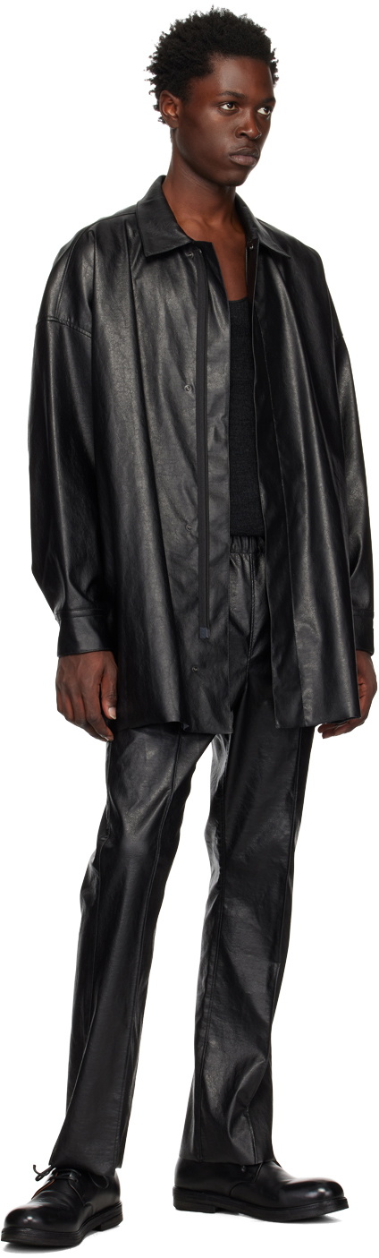 N.Hoolywood Black Half Coat Faux-Leather Jacket N.Hoolywood