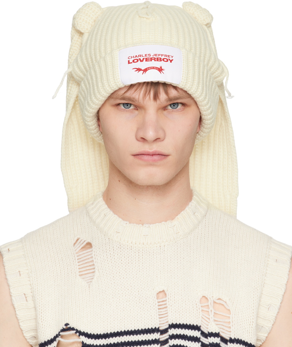 Charles Jeffrey LOVERBOY Off-White Chunky Rabbit Beanie Charles
