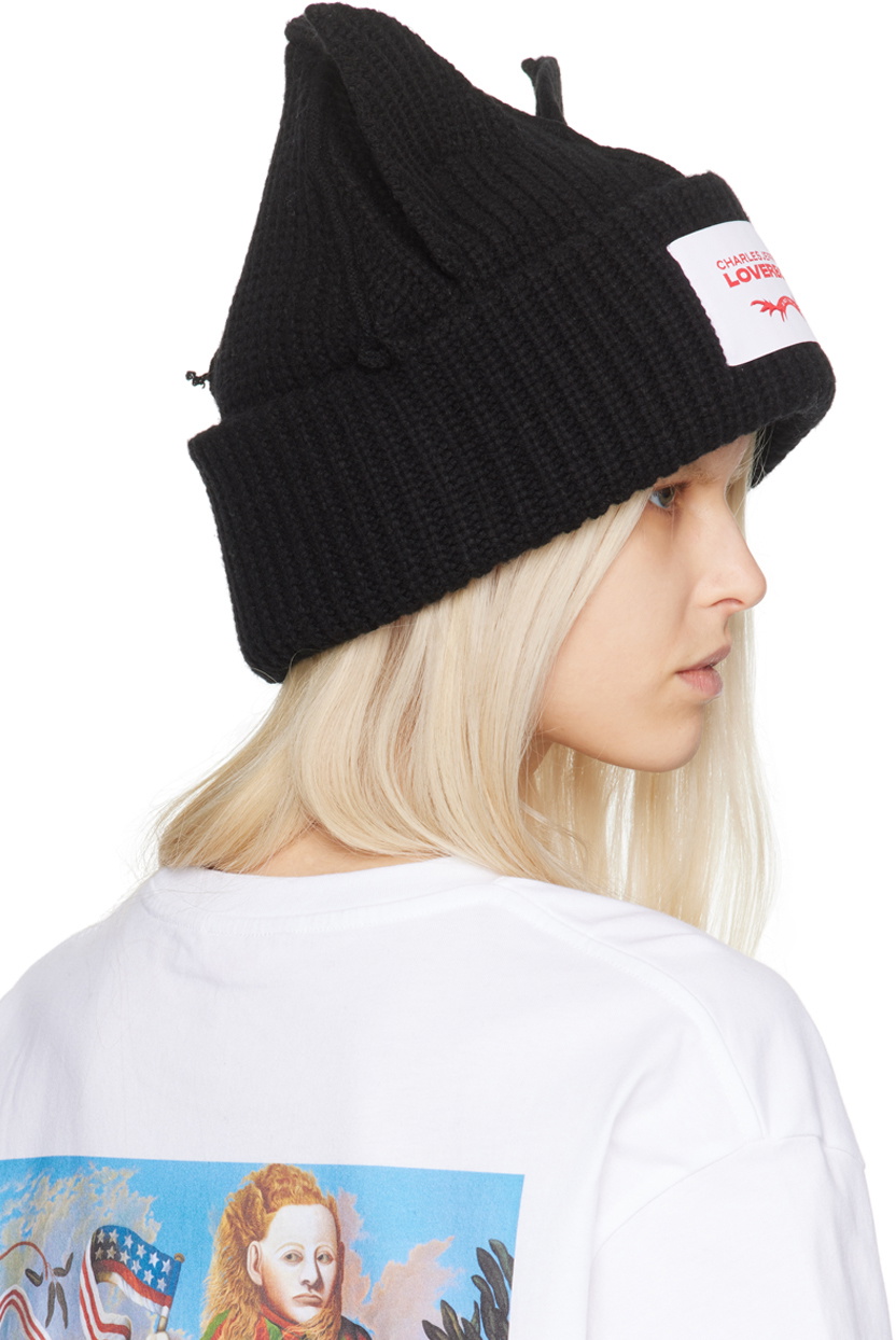Charles Jeffrey LOVERBOY Black Supersized Chunky Ears Beanie
