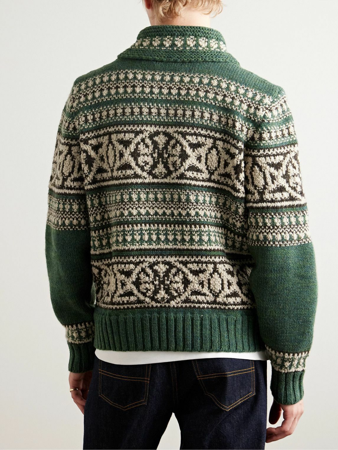 RRL - Shawl-Collar Jacquard-Knit Wool Zip-Up Cardigan - Green RRL