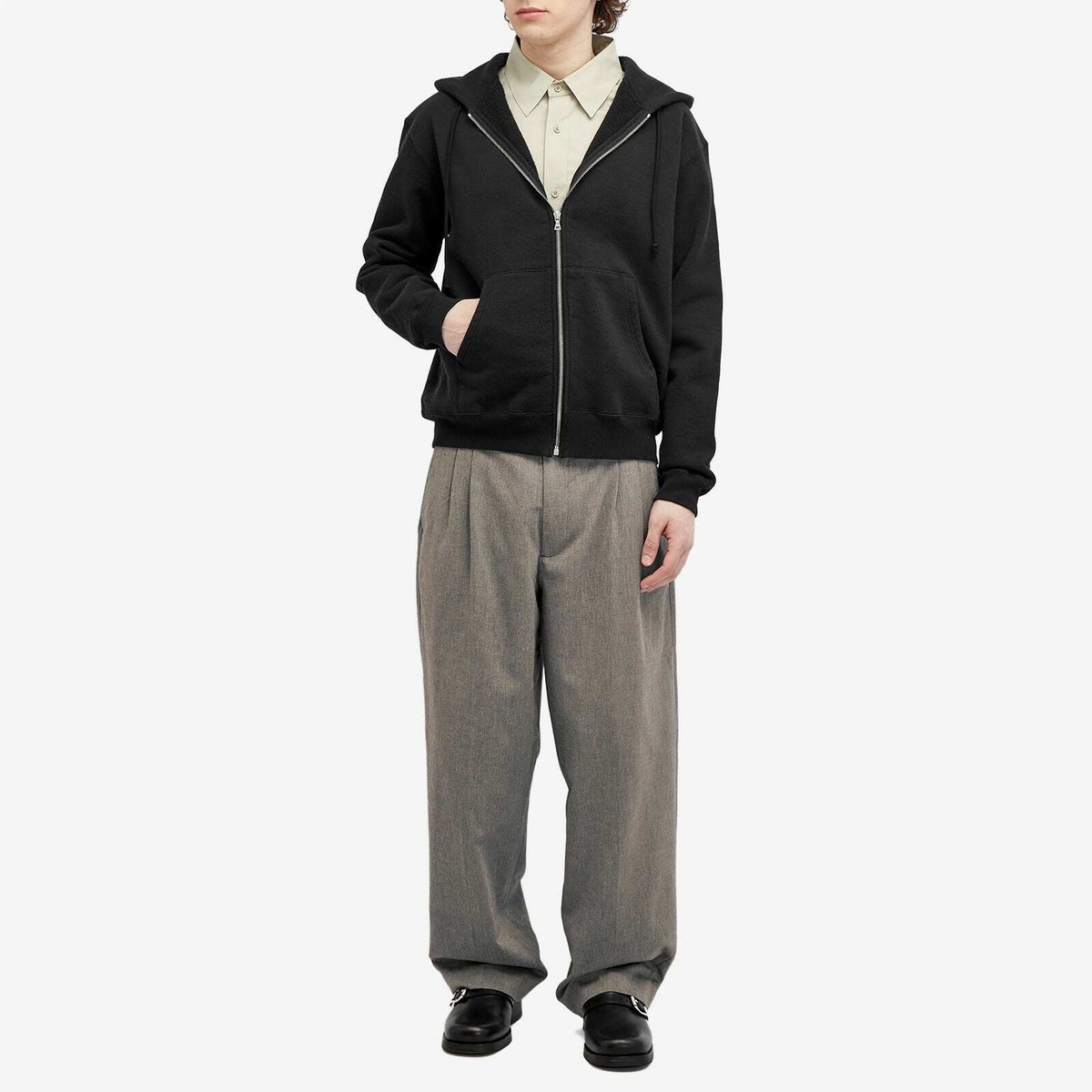 Auralee Men's Heavy Sweat Zip Hoody in Black Auralee