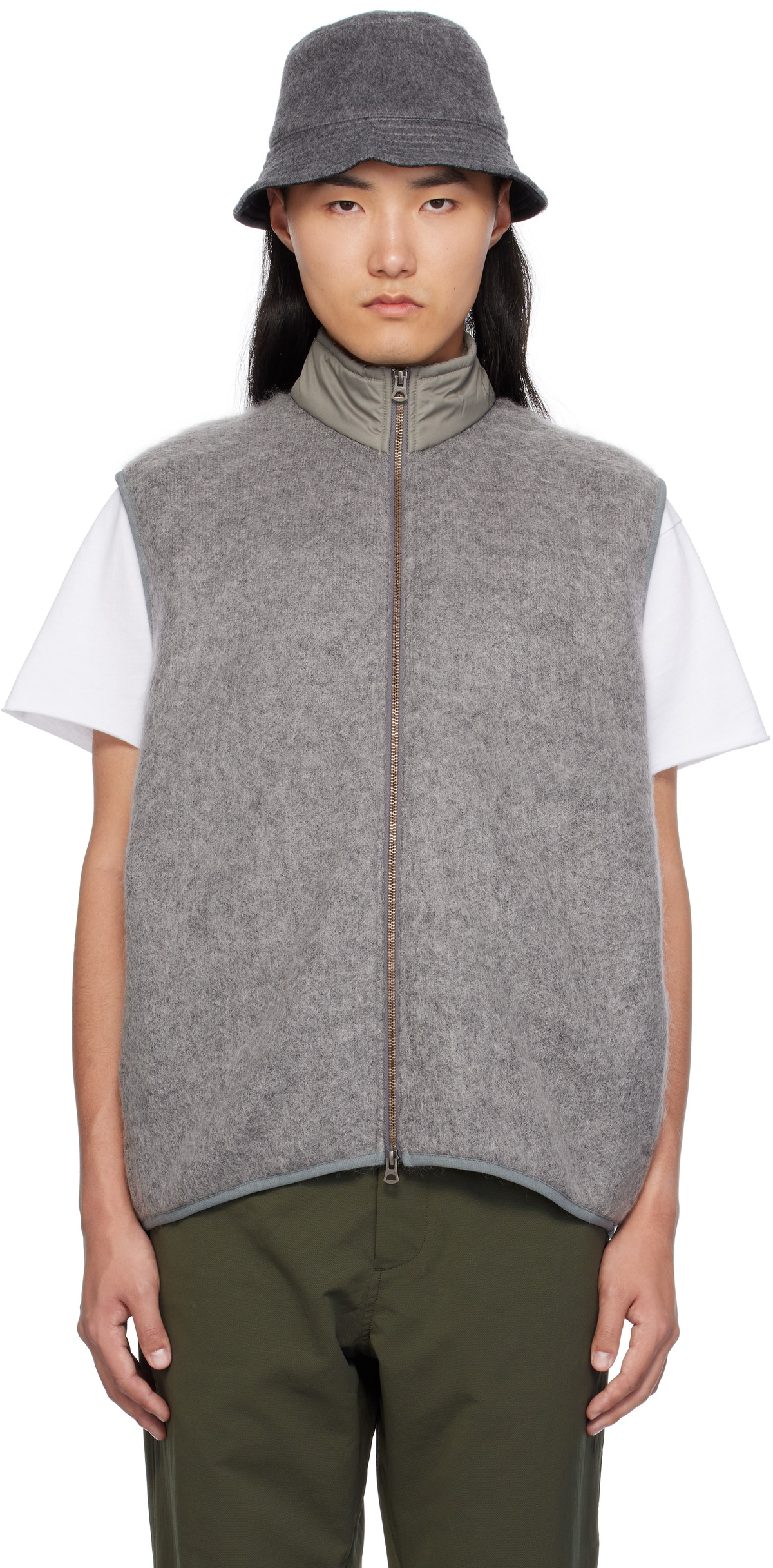nanamica Gray Zip-Up Mohair Vest Nanamica