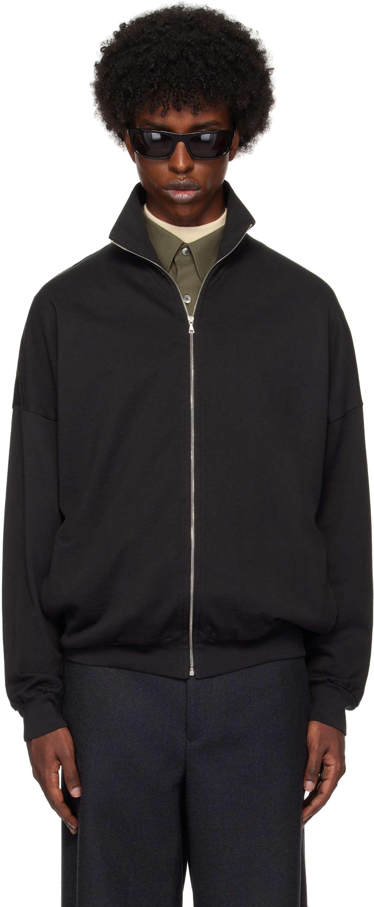 AURALEE Black Super High Gauge Zip Sweatshirt Auralee