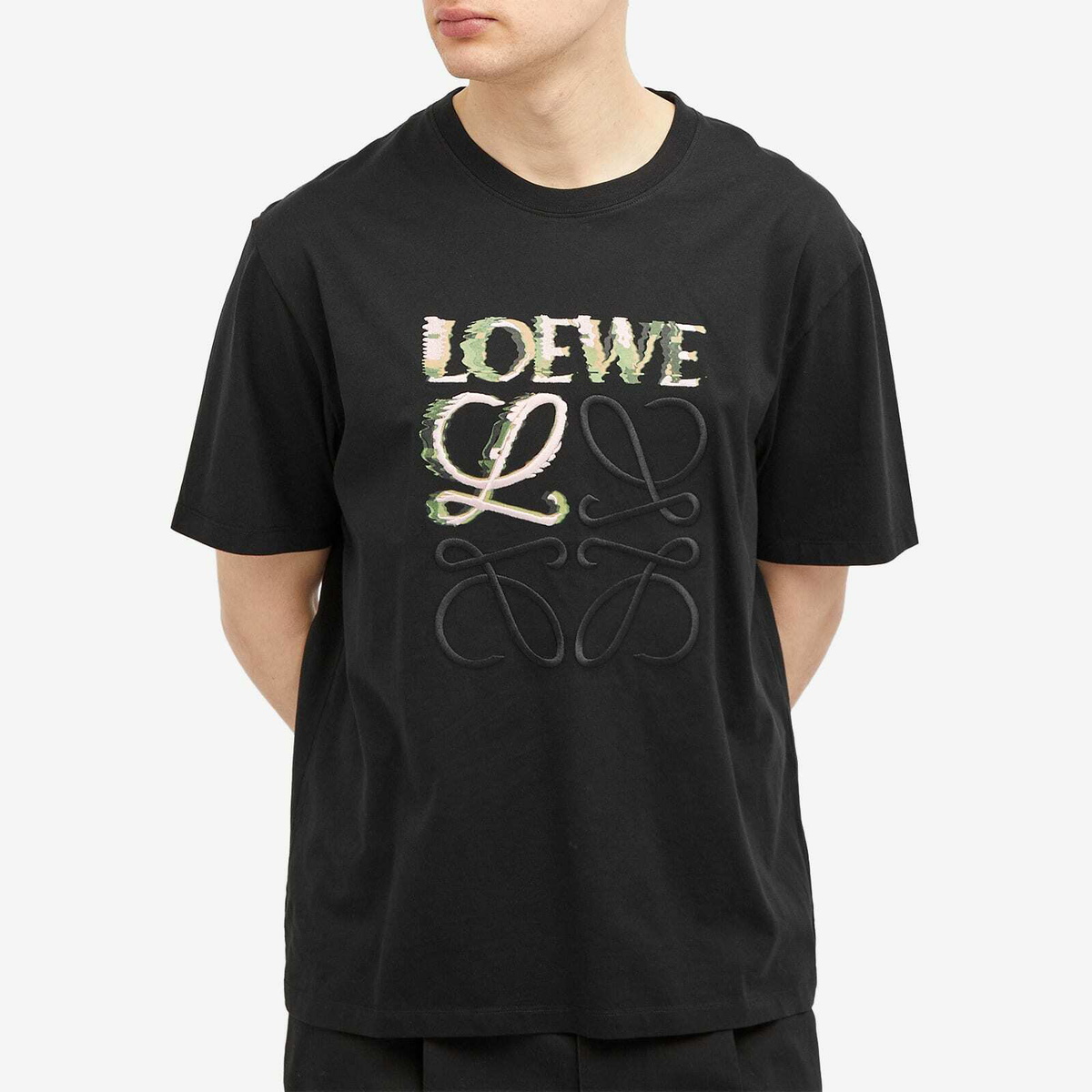 Loewe Men's Distorted Logo T-Shirt in Black/Multi Loewe