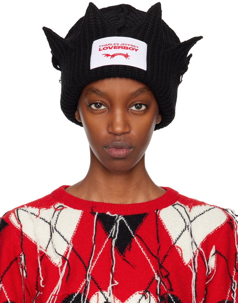 Charles Jeffrey LOVERBOY Black Chunky Crown Beanie Charles Jeffrey