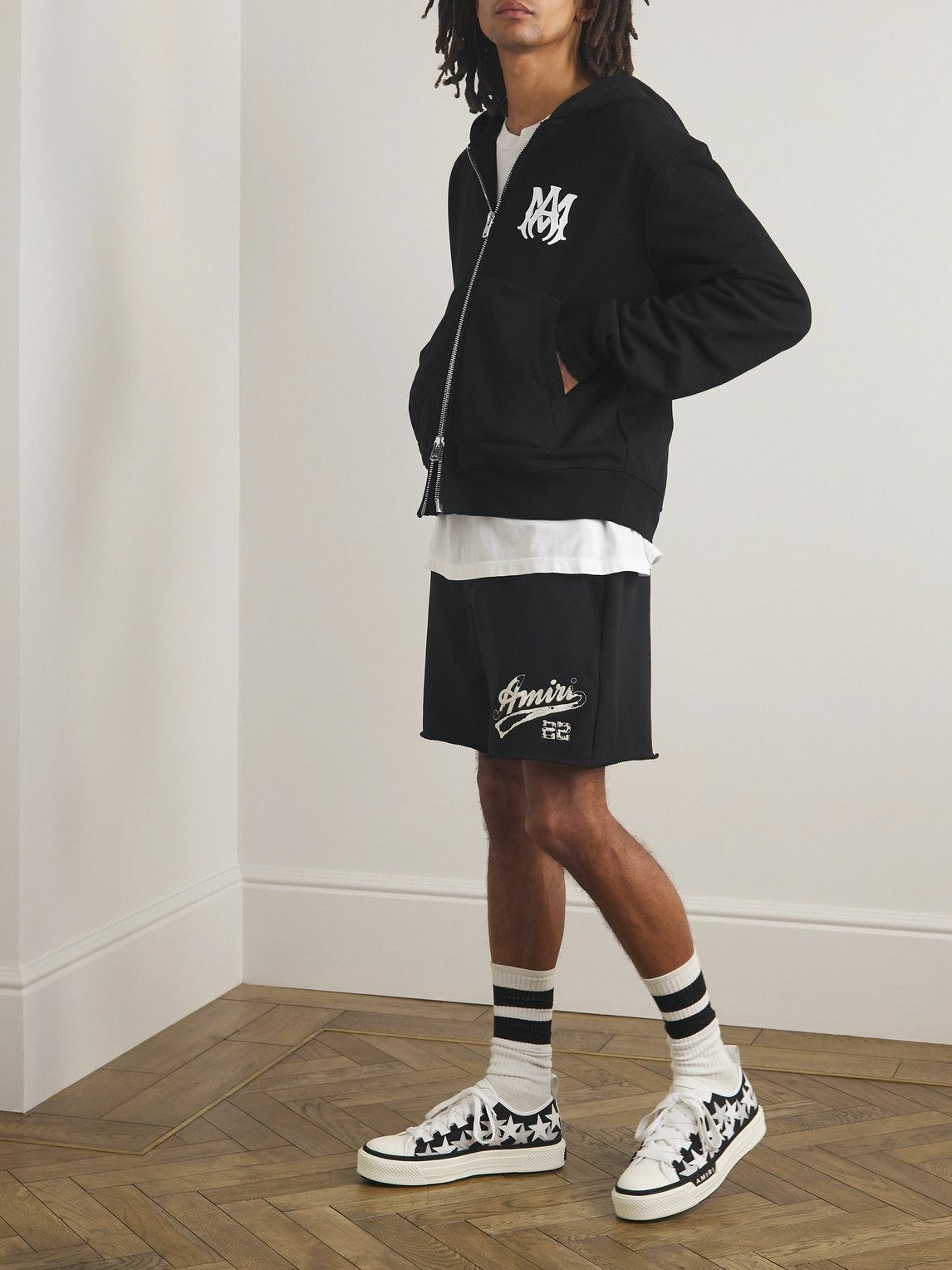 AMIRI - MA Core Appliquéd Cotton-Jersey Zip-Up Hoodie - Black Amiri