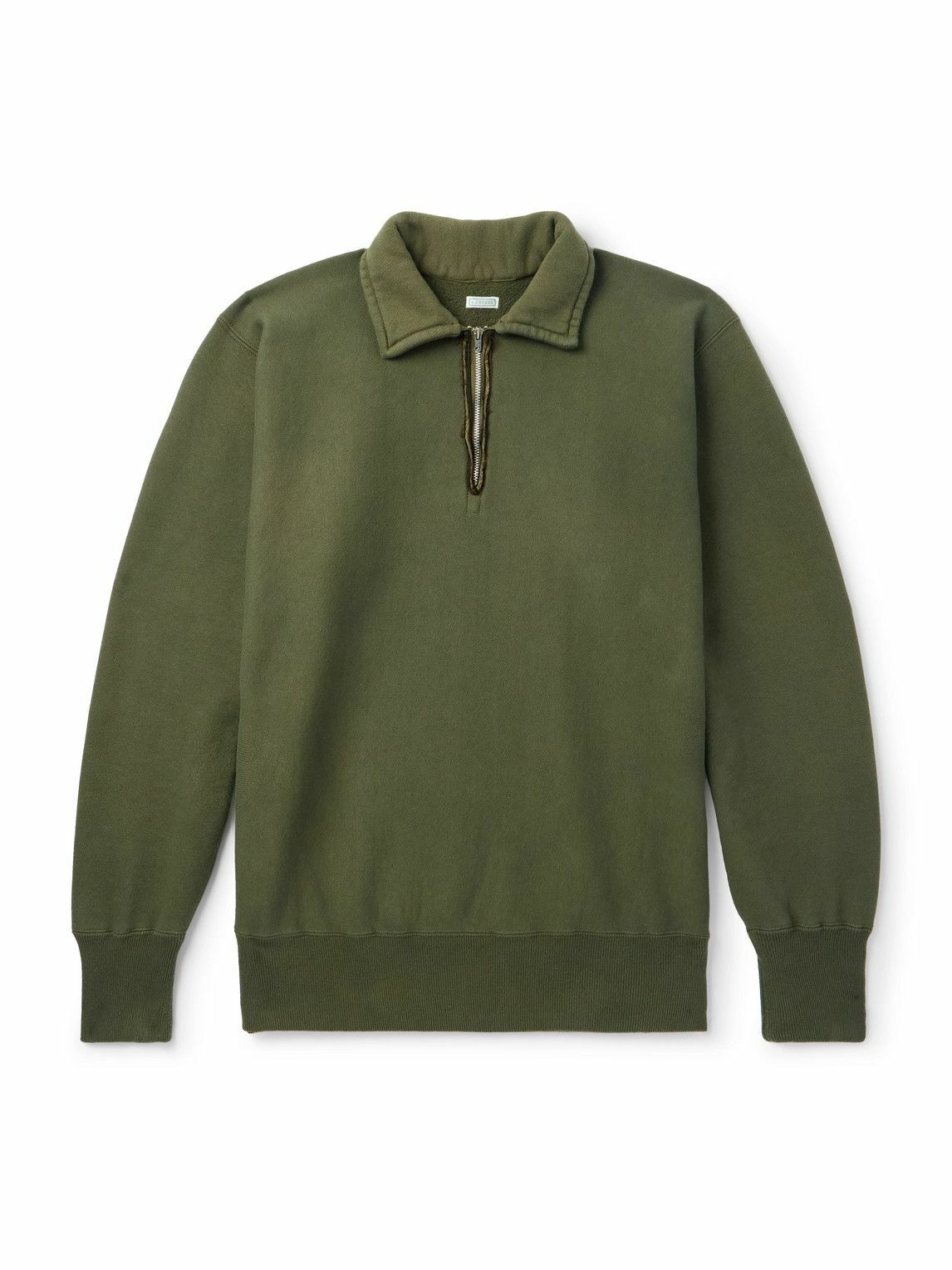 A.PRESSE - Distressed Cotton-Jersey Half-Zip Sweatshirt - Green A
