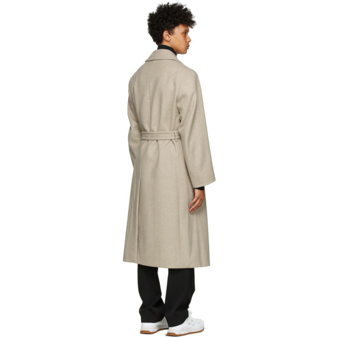 AURALEE Beige and Grey Light Melton Double-Breasted Coat Auralee