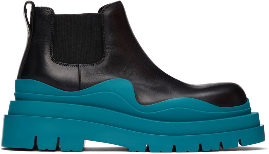 Bottega Veneta Black & Blue Low Tire Chelsea Boots Bottega Veneta