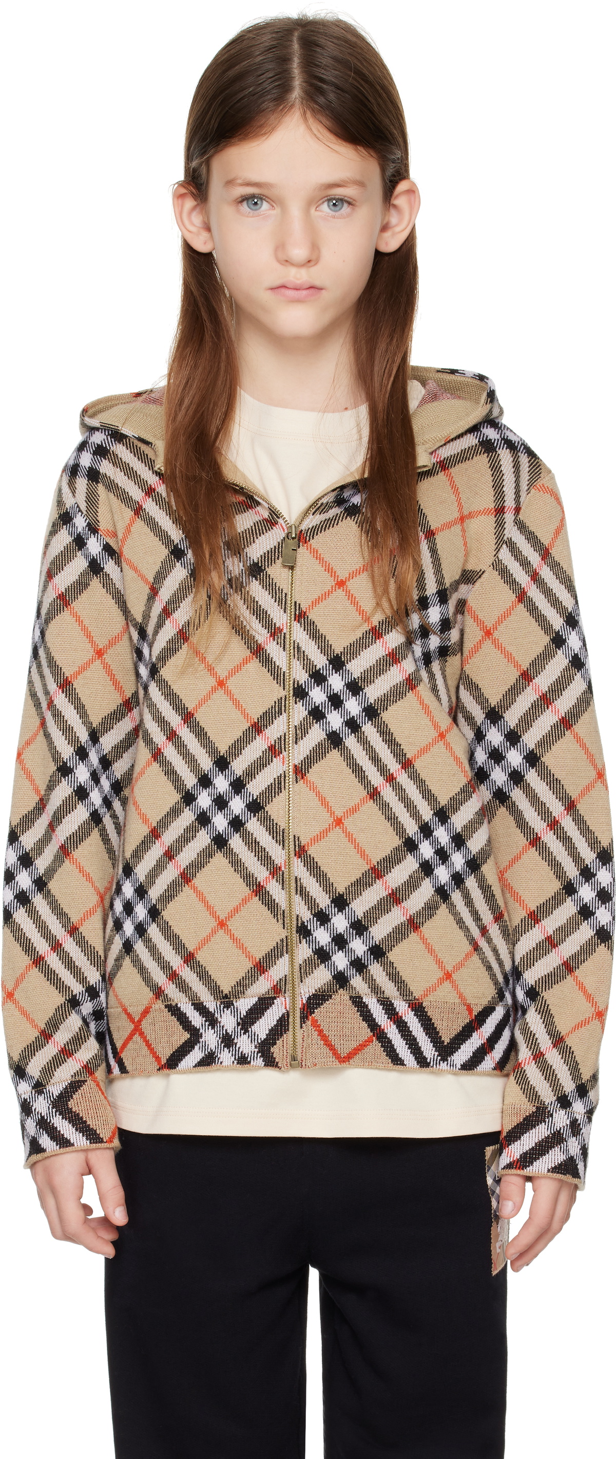 Burberry Kids Beige Check Wool Zip Hoodie Burberry