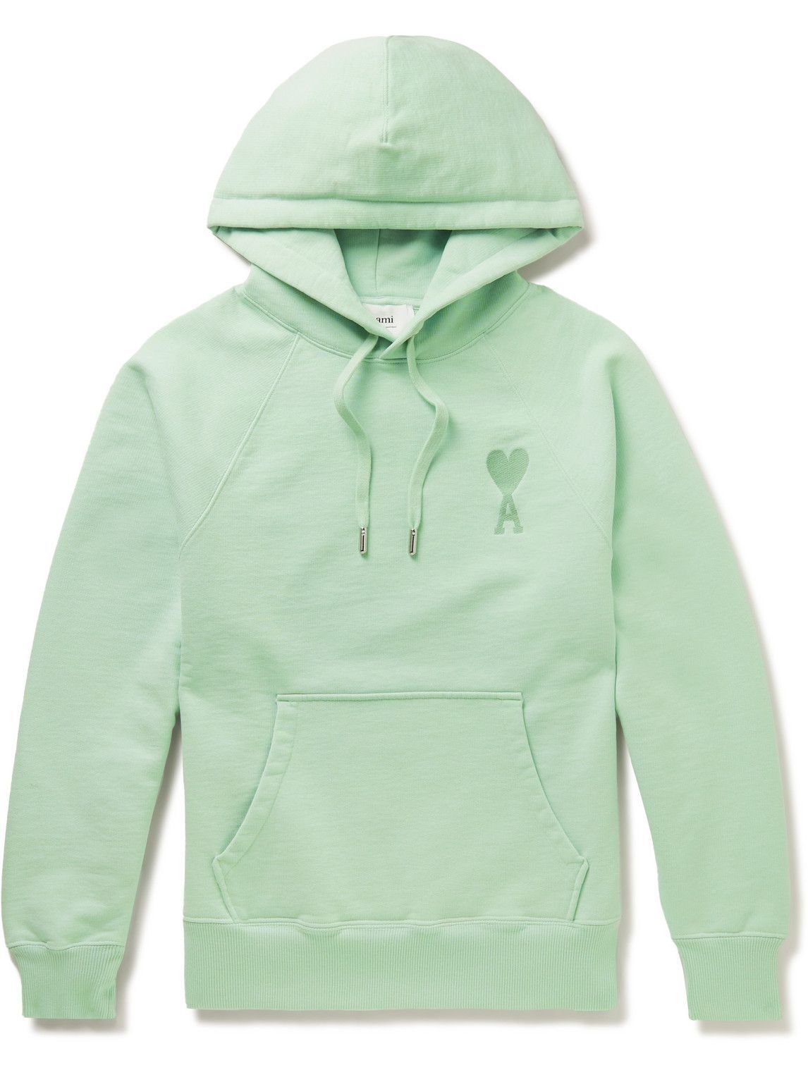 AMI PARIS - Logo-Embroidered Organic Cotton-Jersey Hoodie - Green AMI