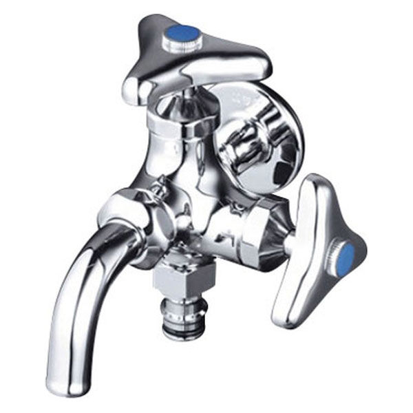 水栓金具】KVK 屋外ホース接続ニップル付二口横水栓 K124SPJ 1個（直送