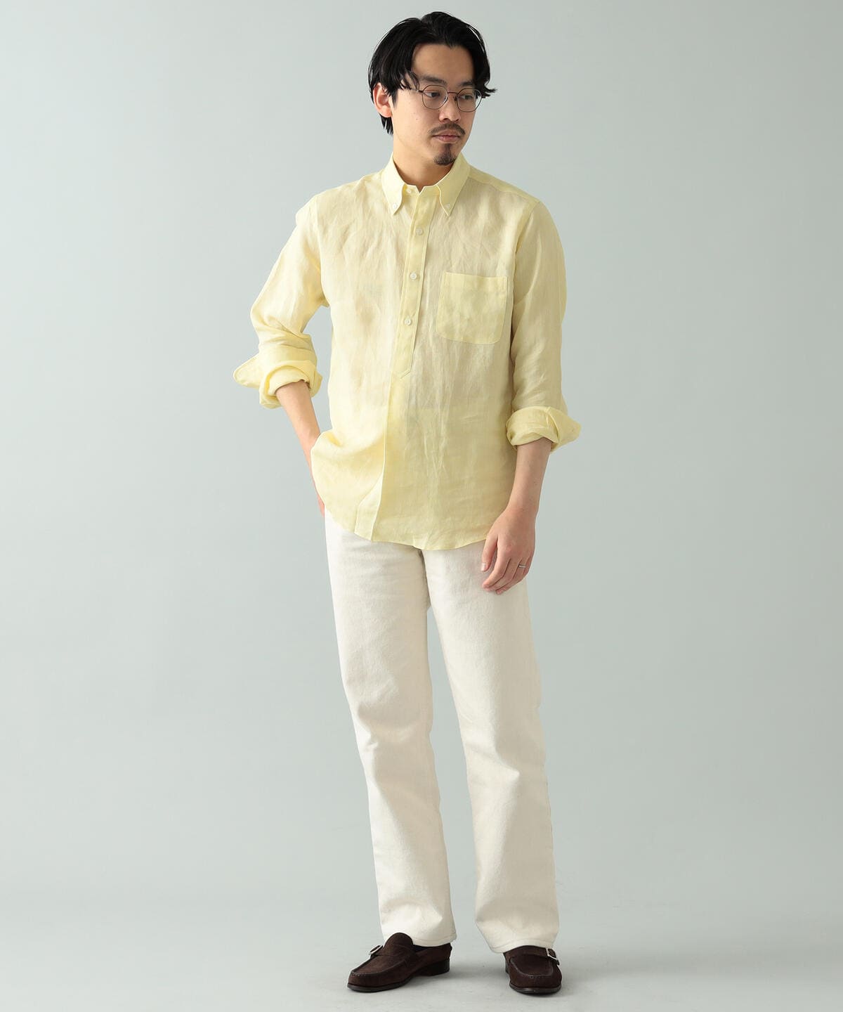 BEAMS F（ビームスF）リネン プルオーバー ボタンダウンシャツ（シャツ