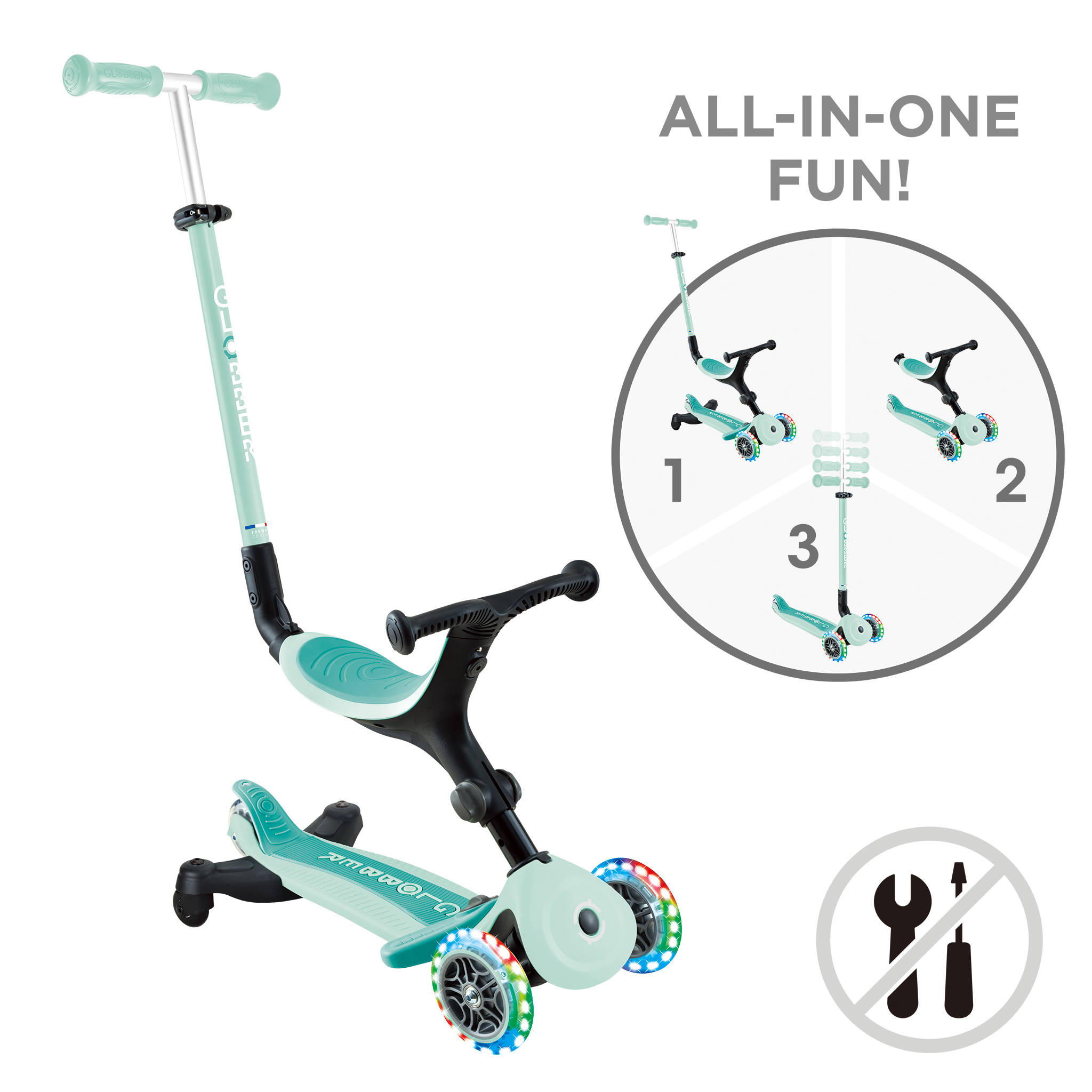 Foldable 360 Scooter with Seat : GO•UP ACTIVE LIGHTS 360° – Globber