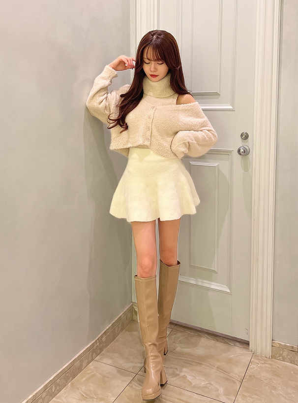 コルセット風フレアフェザーニットミニスカート[an1625] | レディース