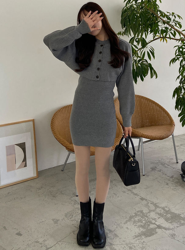 HuDieGongZhu グレーy2kgalミニワンピース 長袖レースアップL