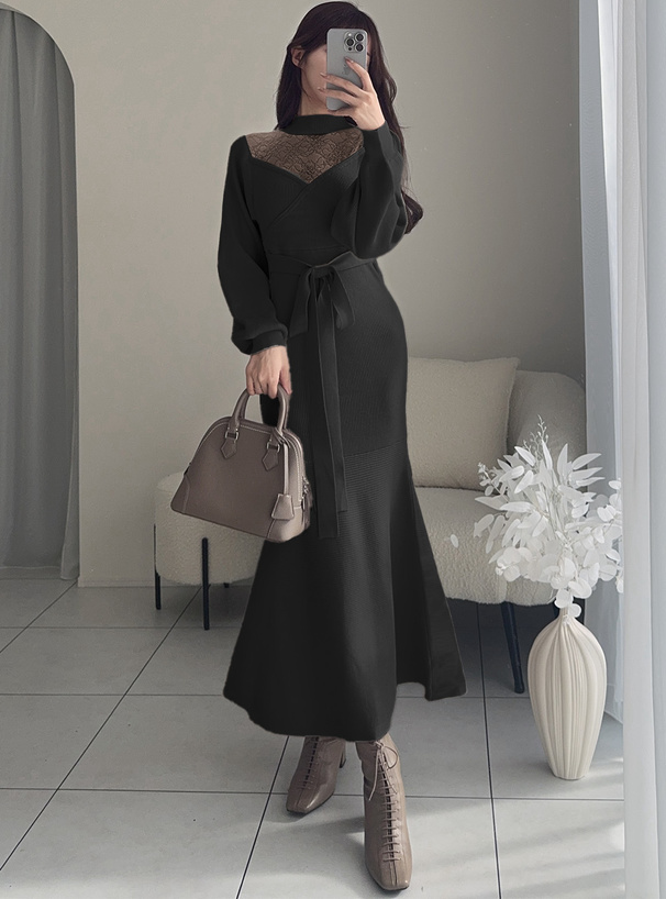 レースドッキングニットワンピース[dr752] | レディースファッション