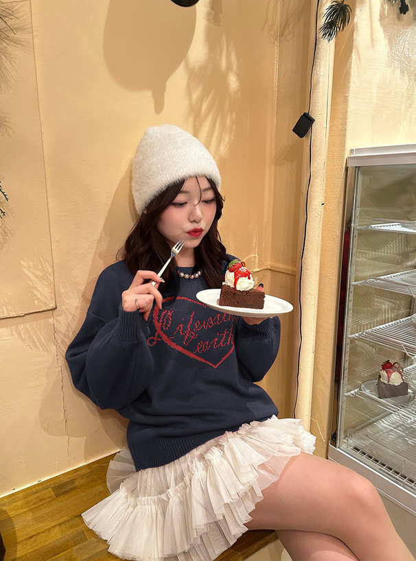 ハートリボンロゴジャガードニットトップス[dr767] | レディース