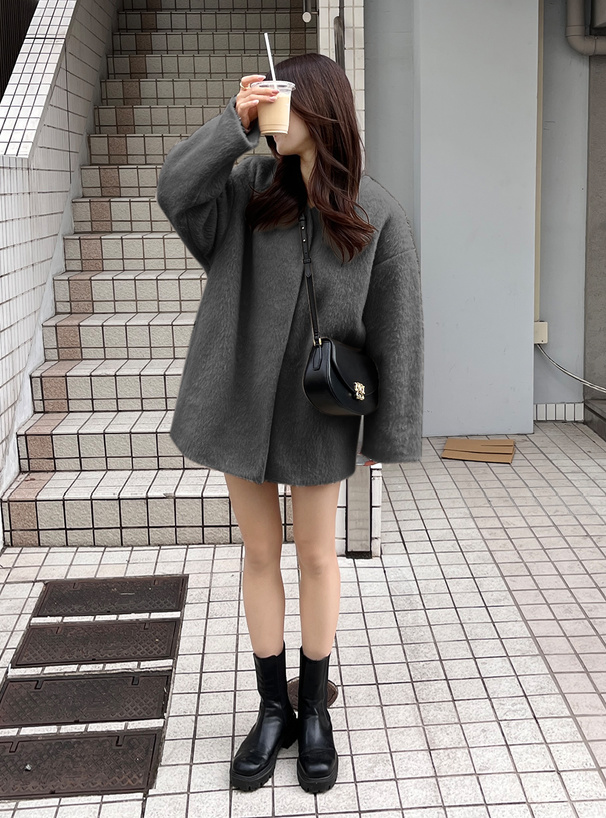 シャギーノーカラーコート[fo1779] | レディースファッション通販の