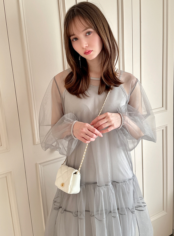 ぺチワンピ付きラメチュールフレアワンピース[nk69] | レディース