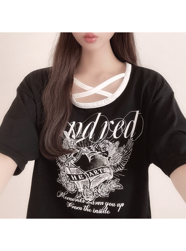 クロスデザインエンジェルプリントTシャツ[sf1054] | レディース