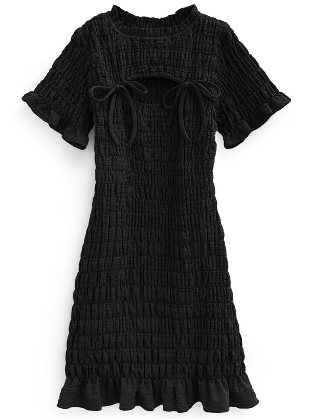 ぺチコート付きリボンシャーリングミニワンピース[tw1173