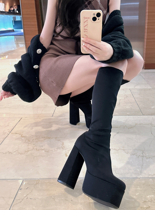 ウルトラストレッチチャンキーヒールロングブーツ[zr1238