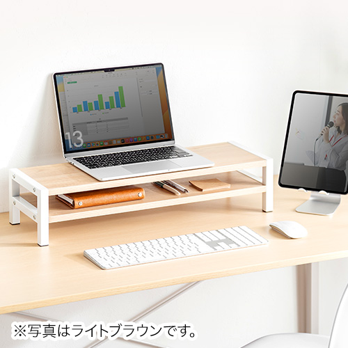 モニター台 2段（机上ラック・卓上・木製・棚・キーボード収納・黒