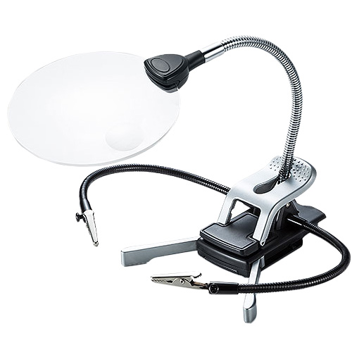 スタンドルーペ（拡大鏡・LEDライト付・クリップ対応・レンズ径11cm