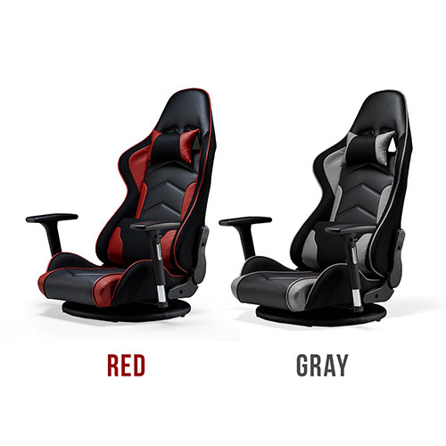 ゲーミング座椅子(肘付き・レバー式・360度回転・ブラック/グレー