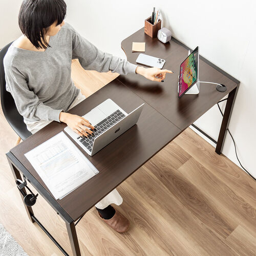 L字デスク（パソコンデスク・PCデスク・クランプ対応・タップ受け