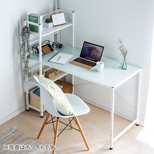 シェルフ付パソコンデスク（ガラス天板・ブラック） EZ1-DESK084BK