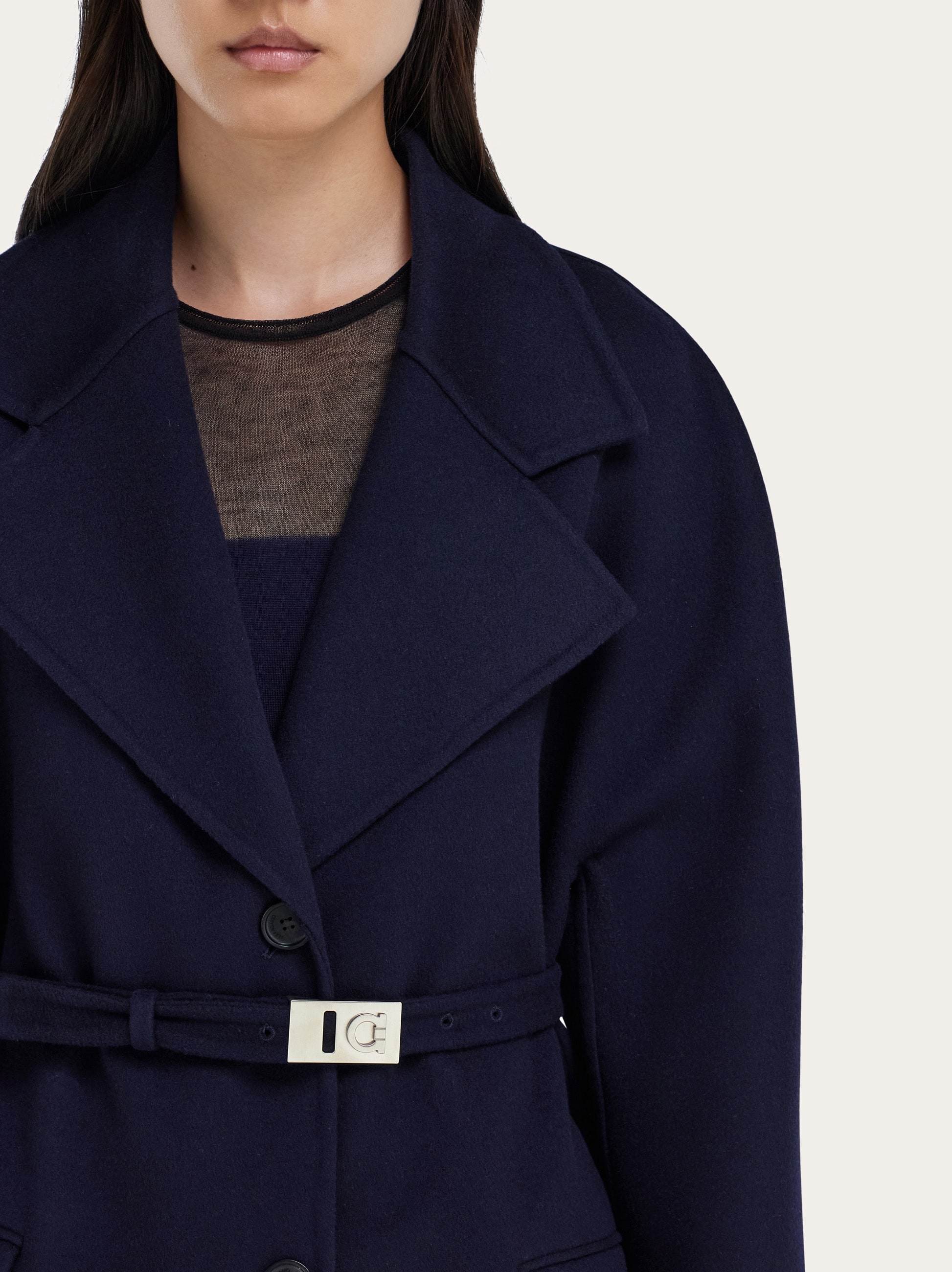 Salvatore Ferragamo ネイビーAラインコート 38 Salvatore Ferragamo