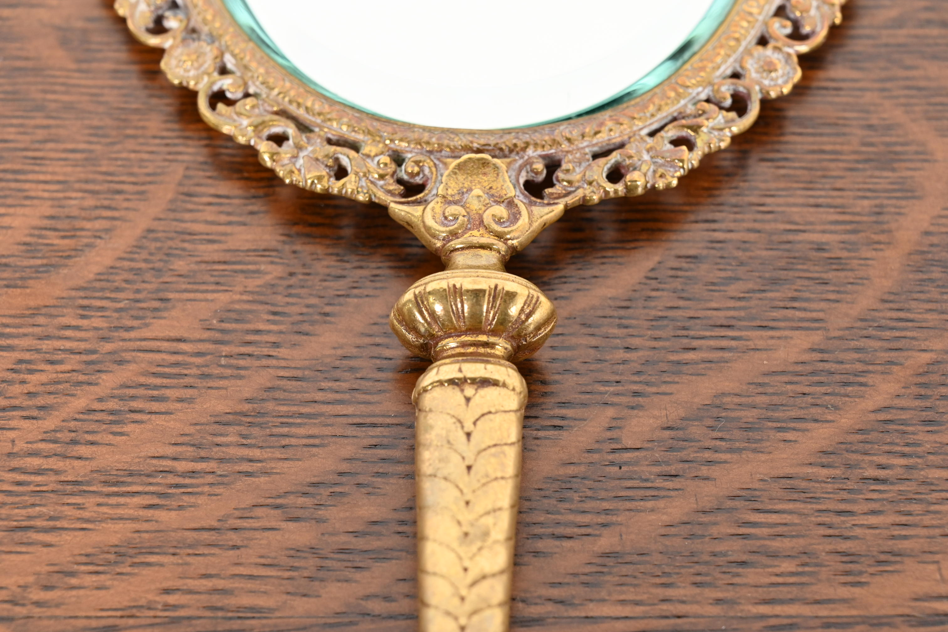 Antique Tiffany & Co. Bronze Doré Medusa Vanity Hand Mirror, Circa