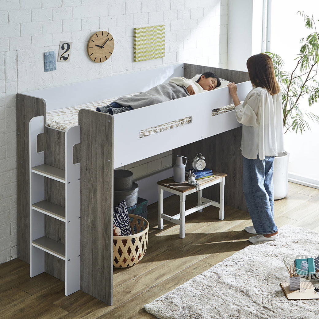 ロフトベッド オーランド シングル 棚付き 高さ140cm ミドルタイプ