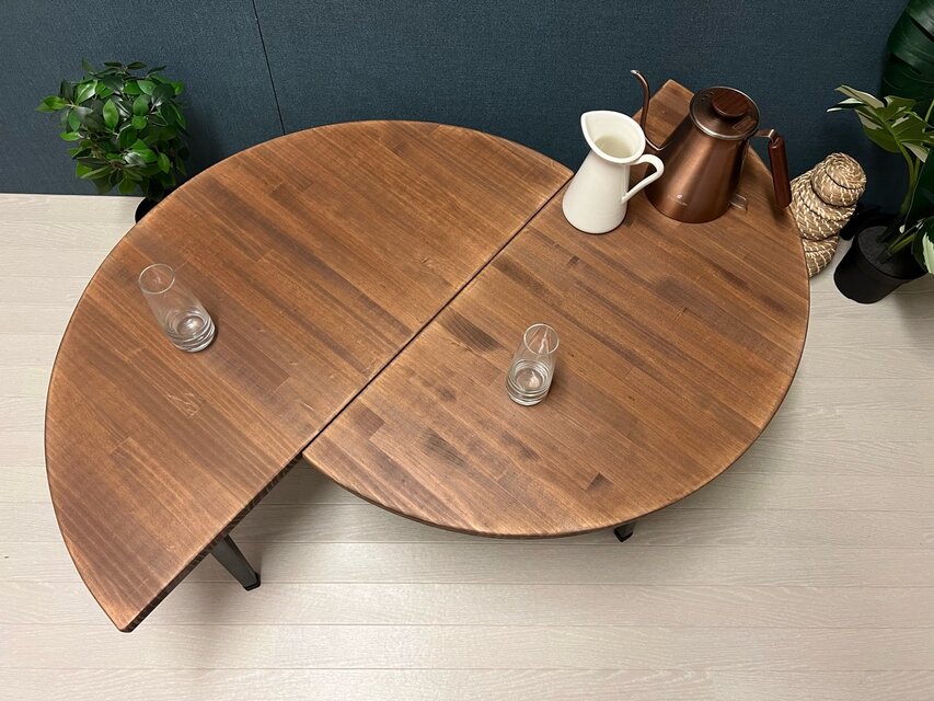 送料無料】 ローテーブル 丸形 90cm 2分割 パイン ダークウォルナット
