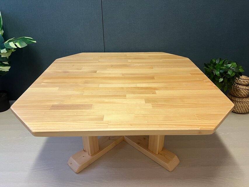 送料無料】 ローテーブル 八角形 90cm パイン ナチュラル 木組支柱脚