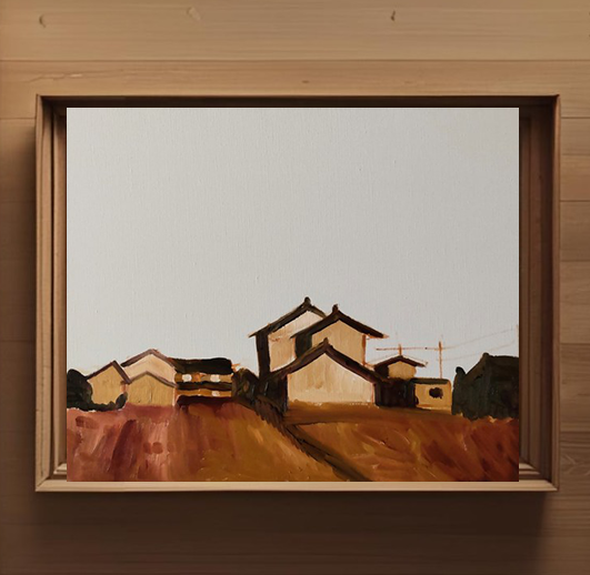 原画「稲刈り後の田園風景」F8・油彩画 | iichi 日々の暮らしを