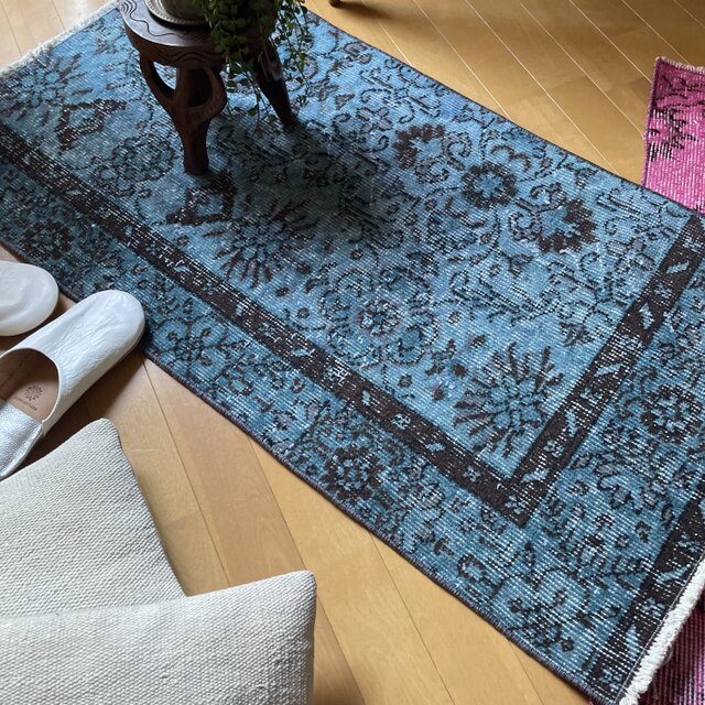 60×115 ブルーオーバーダイ 焦げ茶黒 ボタニカル トルコヴィンテージ