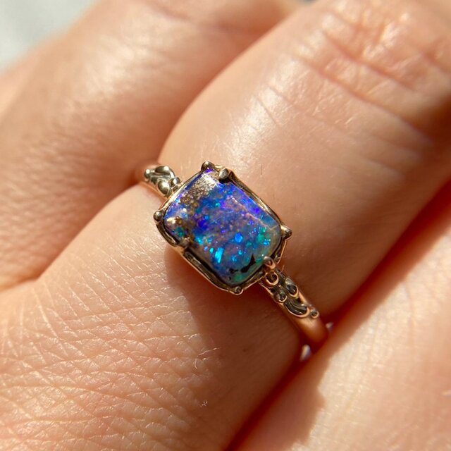 K10天然ボルダーオパールリング1.03ct☆17号☆オーストラリア産原石