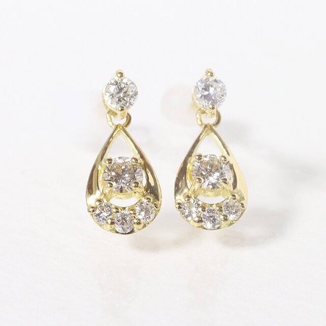 k18 ティアドロップ デザインピアス 0.20ct 天然ダイヤモンド イエロー