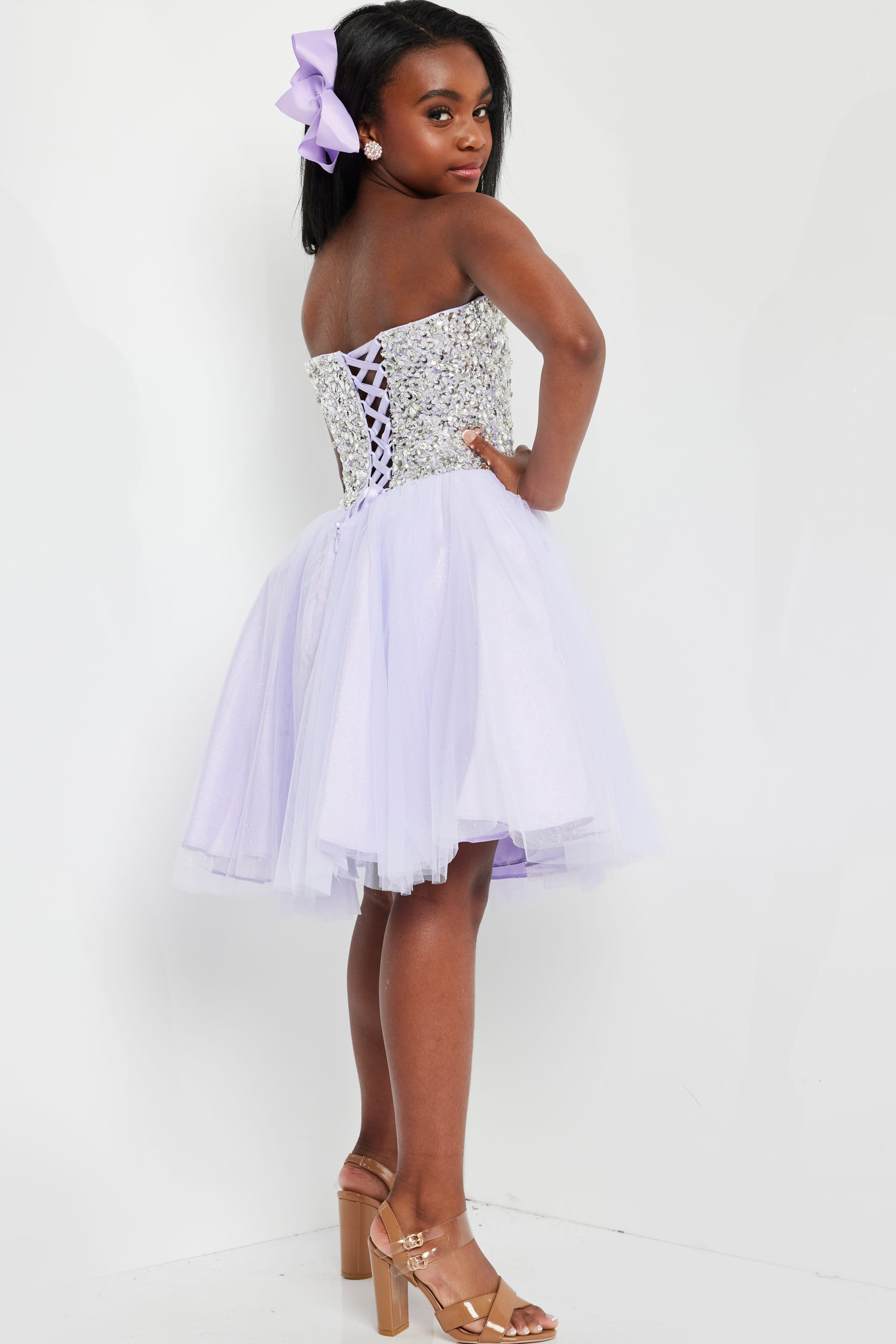 Jovani K22231 Lilac Beaded Bodice Short Girls Dress | Jovani