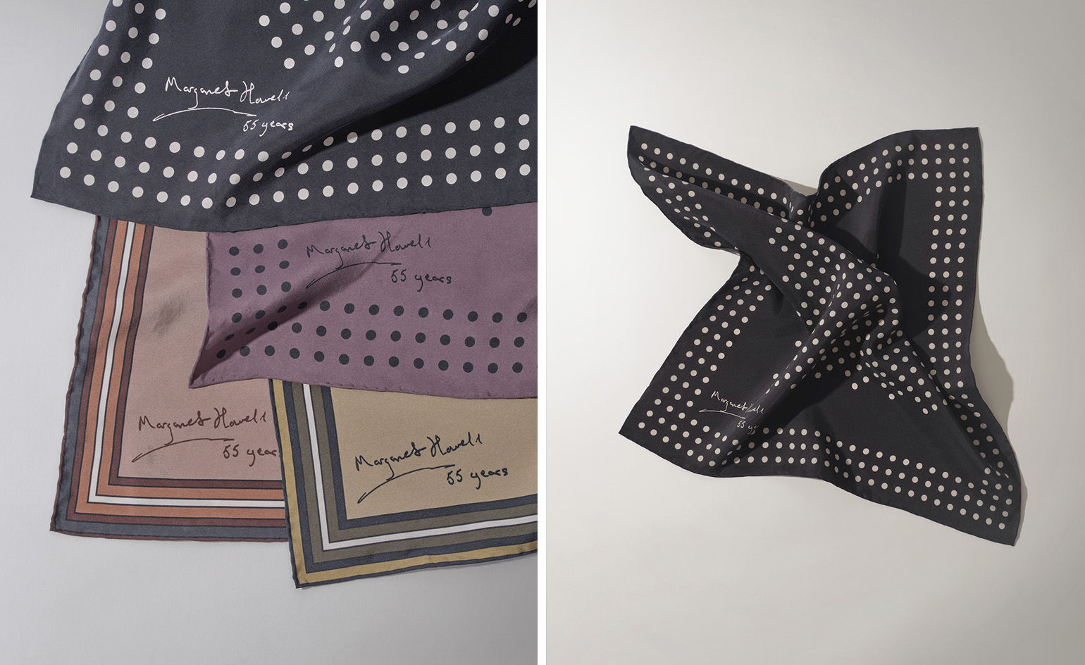 Margaret Howell marks 55 years by reissuing two silk scarves