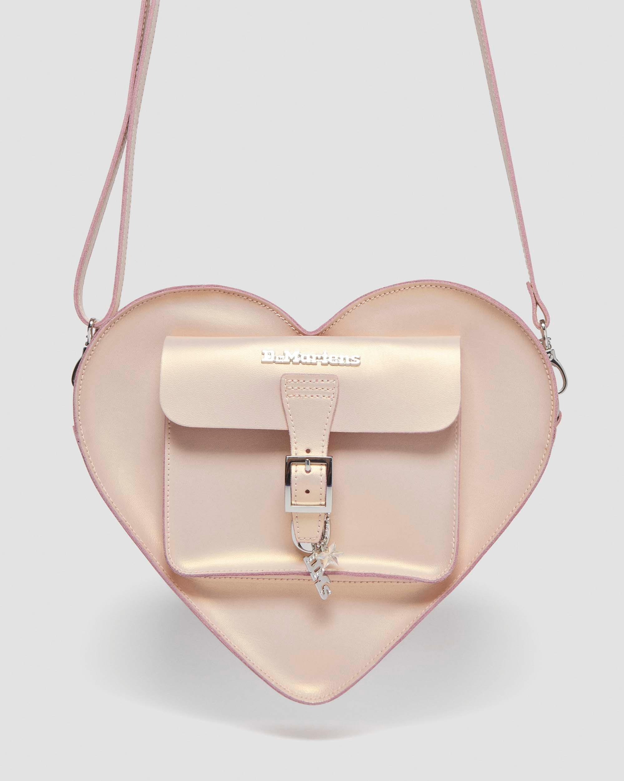 Metallic Shift Leather Heart Shaped Bag in Powder Pink | Dr. Martens