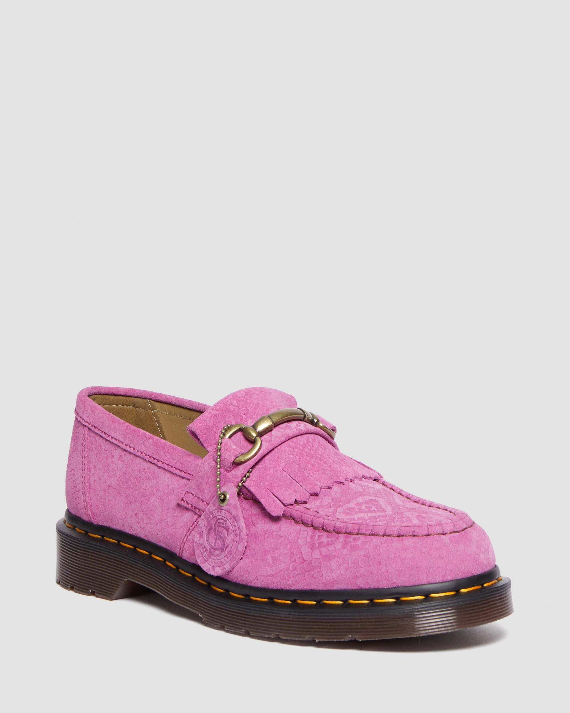 Adrian Snaffle Repello Emboss Suede Kiltie Loafers in Thrift Pink