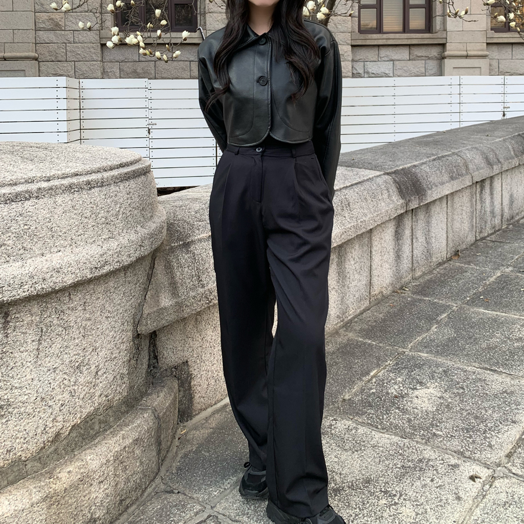 ワンボタンクロップドレザージャケット | ファッション通販サイト NUGU