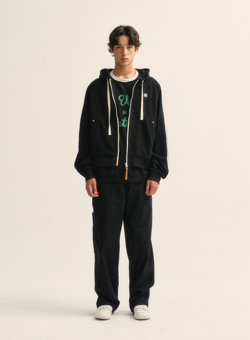 Lawton Loose Fit Hood Zip-up - Caviar Black | ファッション通販