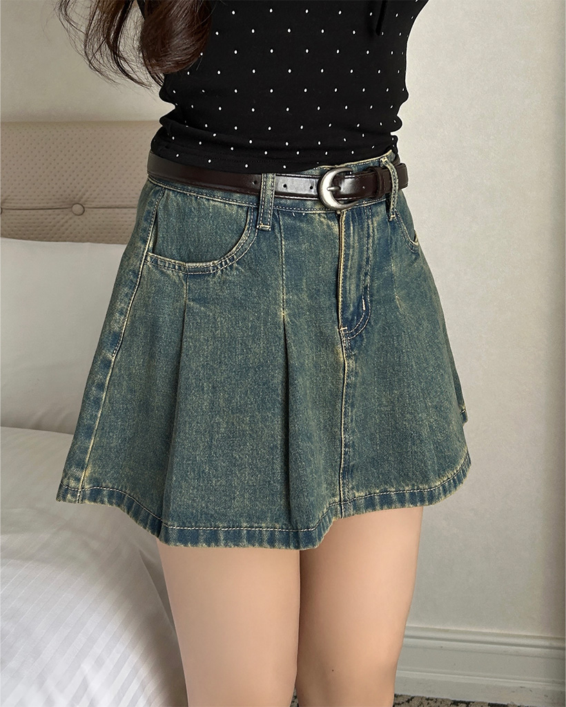 ベルトセット)デニムプリーツミニスカート | ファッション通販サイト NUGU